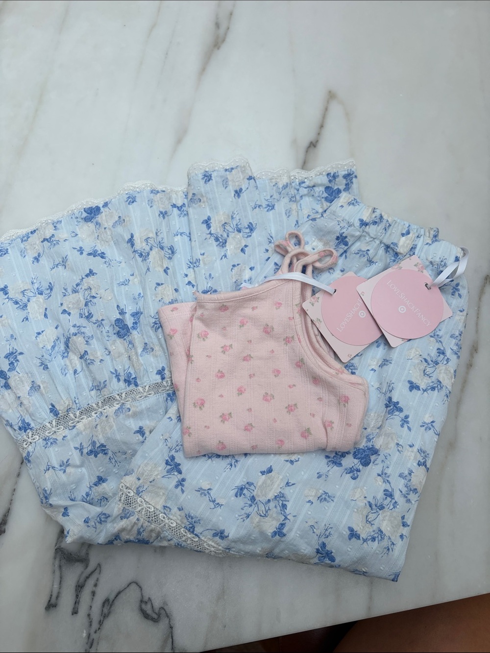 Bundle  Loveshackfancy Target Girls Pink Tank Top & Blue Floral Skirt Dress Set